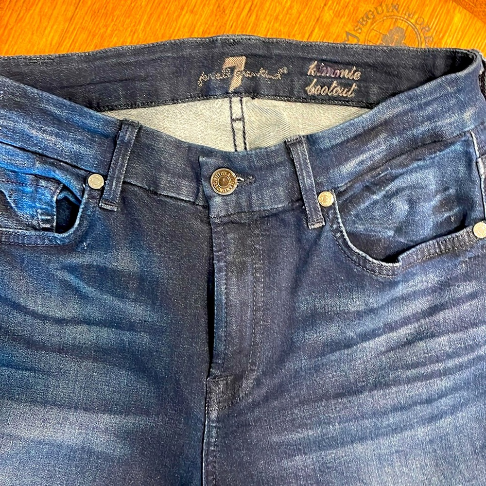 7 For All Mankind Kimmie Bootcut size 29 X 34. Dark denim. Zip front. See notes!